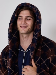 Көк - Loungeable Argyle Cosy Borg Fleece Hooded Dressing Gown - 5суретінің 4 суреті