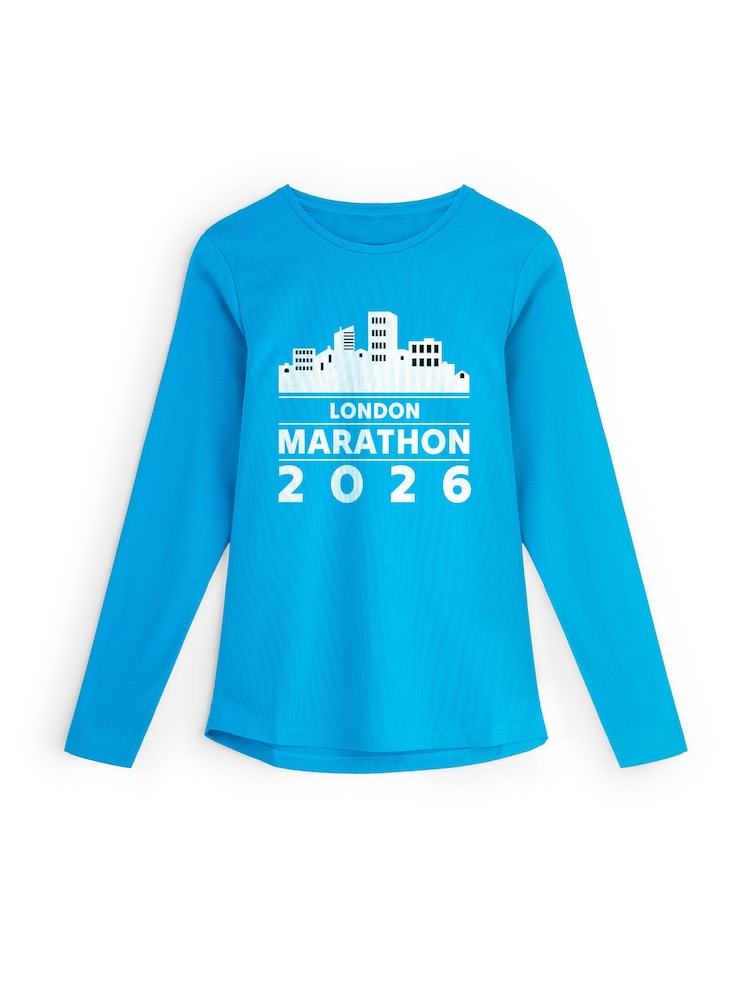 Personalised 'City' Marathon Sapphire Blue Long Sleeve T-Shirt By StitchStyle. - Image 1 of 4