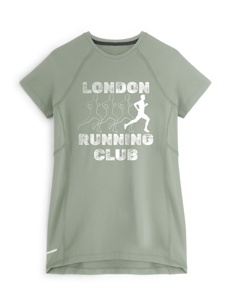 Personalised 'Running club' Sage Green Short Sleeve T-Shirt By Stitch Style. - Image 1 of 4