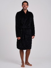 Loungeable Black Checkerboard Super Soft Fleece Shawl Collar Dressing Gown - Image 1 of 4