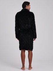 Loungeable Black Checkerboard Super Soft Fleece Shawl Collar Dressing Gown - Image 2 of 4