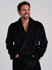 Loungeable Black Checkerboard Super Soft Fleece Shawl Collar Dressing Gown - Image 3 of 4