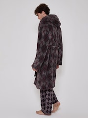 Сұр - Loungeable Argyle Cosy Borg Fleece Hooded Dressing Gown - 5суретінің 2 суреті