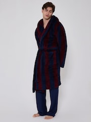 Loungeable Stribet hyggelig Teddystof fleece Med hætte morgenkåbe - Billede 1 af 6