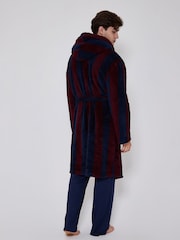 Loungeable Stribet hyggelig Teddystof fleece Med hætte morgenkåbe - Billede 2 af 6