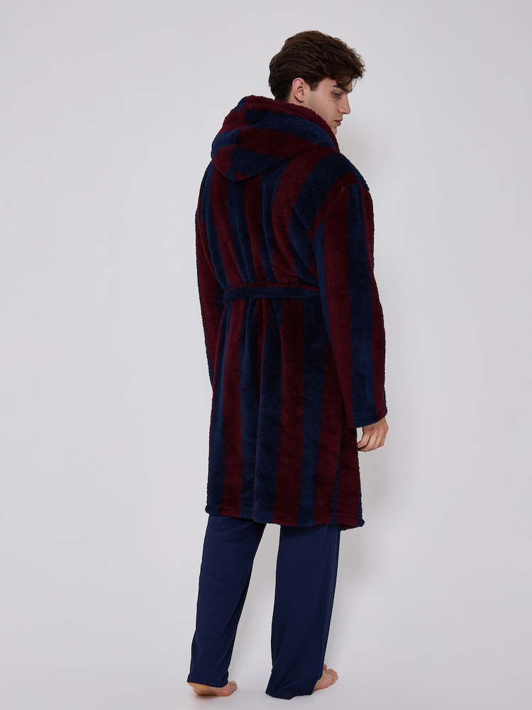 Loungeable Stribet hyggelig Teddystof fleece Med hætte morgenkåbe - Billede 2 af 6