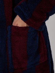 Loungeable Stribet hyggelig Teddystof fleece Med hætte morgenkåbe - Billede 4 af 6