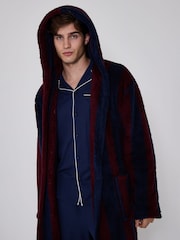 Loungeable Stribet hyggelig Teddystof fleece Med hætte morgenkåbe - Billede 5 af 6