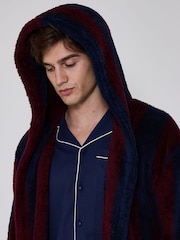 Loungeable Stribet hyggelig Teddystof fleece Med hætte morgenkåbe - Billede 6 af 6