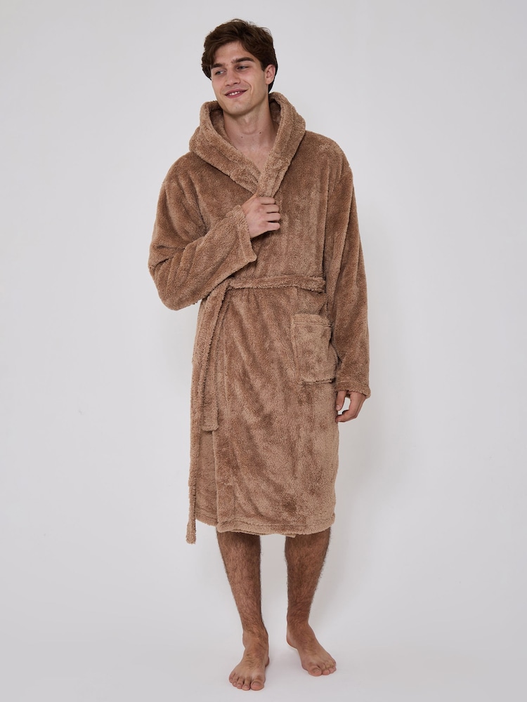 Loungeable Brown Sherpa Hooded Dressing Gown - Image 1 of 4 Loungeable Brown Sherpa Hooded Dressing Gown - Image 1 of 4