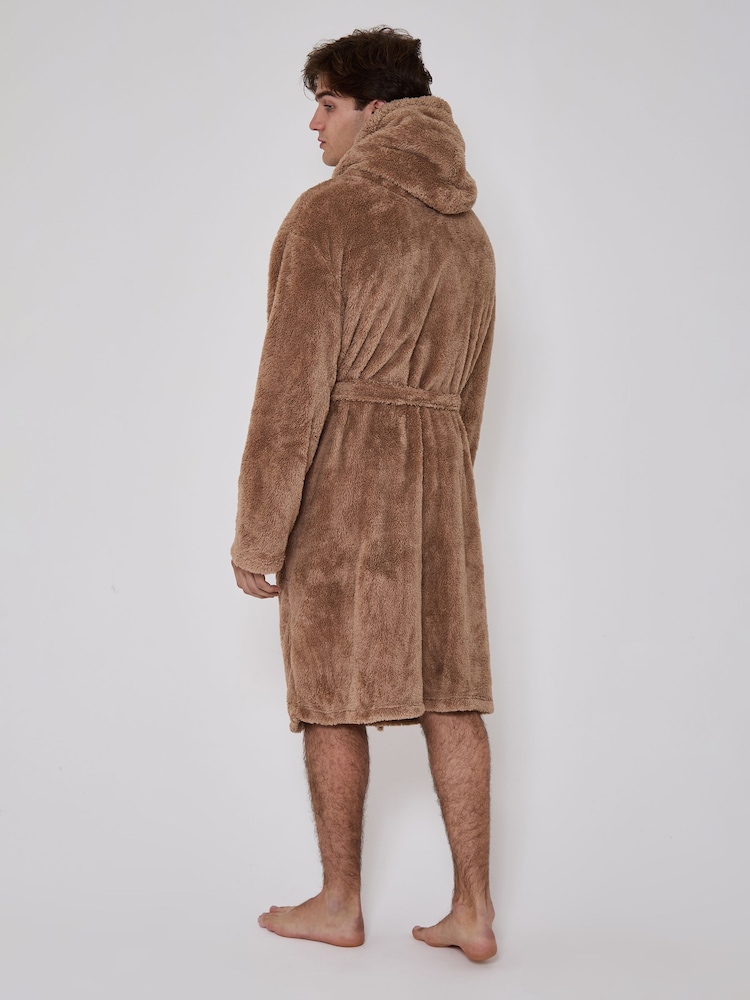 Loungeable Brown Sherpa Hooded Dressing Gown - Image 2 of 4 Loungeable Brown Sherpa Hooded Dressing Gown - Image 2 of 4