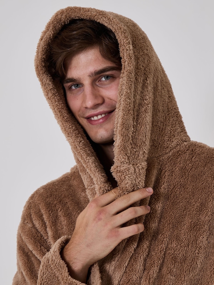 Loungeable Brown Sherpa Hooded Dressing Gown - Image 4 of 4 Loungeable Brown Sherpa Hooded Dressing Gown - Image 4 of 4