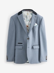 Light Blue Tailored Fit Check Suit Jacket - Image 6 of 12