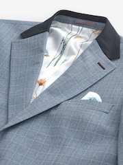 Light Blue Tailored Fit Check Suit Jacket - Image 7 of 12