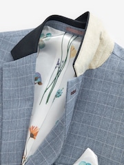 Light Blue Tailored Fit Check Suit Jacket - Image 9 of 12