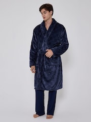 Azul - Bata de polar muy suave con estampado de tablero de ajedrez y cuello esmoquin de Loungeable - Imagen 1 de 6