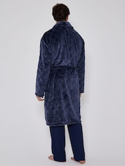 Azul - Bata de polar muy suave con estampado de tablero de ajedrez y cuello esmoquin de Loungeable - Imagen 2 de 6