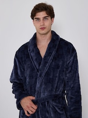 Azul - Bata de polar muy suave con estampado de tablero de ajedrez y cuello esmoquin de Loungeable - Imagen 4 de 6