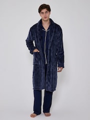 Azul - Bata de polar muy suave con estampado de tablero de ajedrez y cuello esmoquin de Loungeable - Imagen 6 de 6