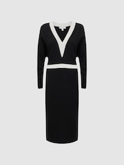 Reiss Black/White Jodie Knitted Colourblock Midi Dress - Image 2 of 4