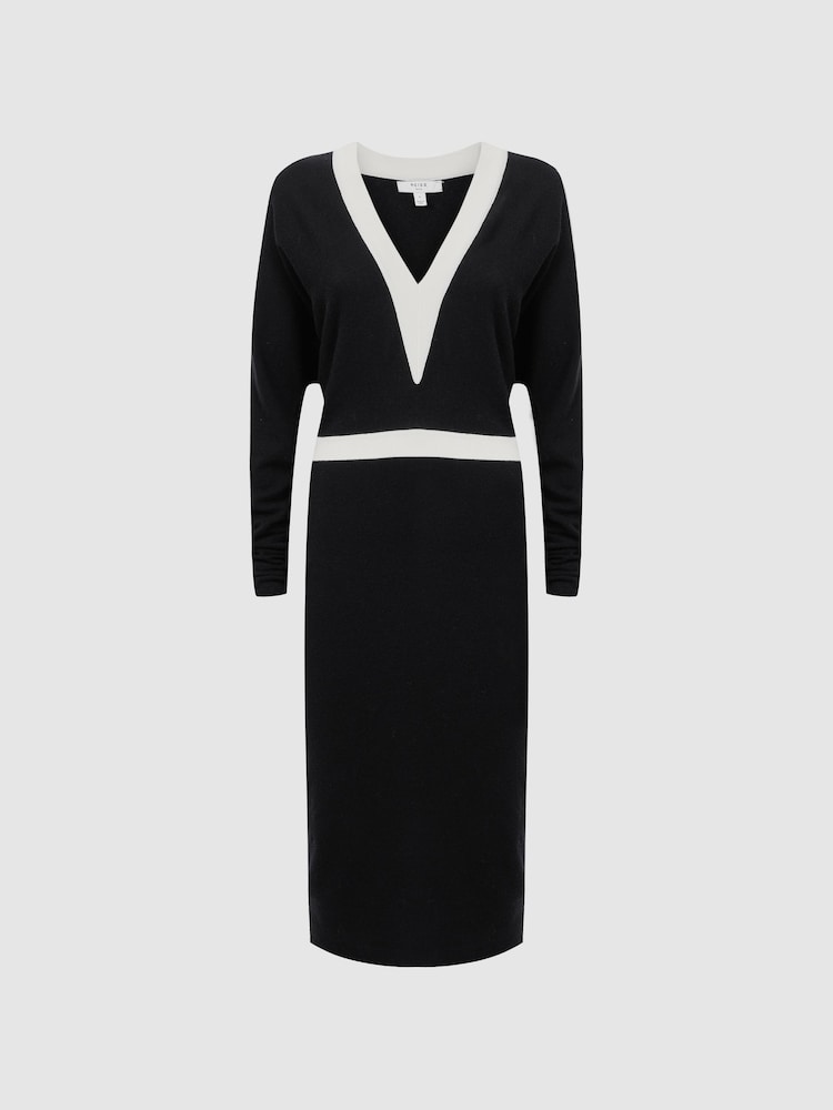 Reiss Black/White Jodie Knitted Colourblock Midi Dress - Image 2 of 4