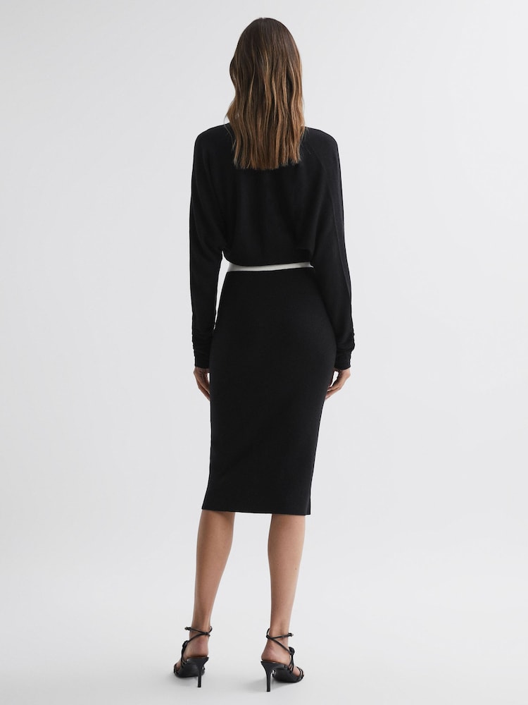 Reiss Black/White Jodie Knitted Colourblock Midi Dress - Image 4 of 4