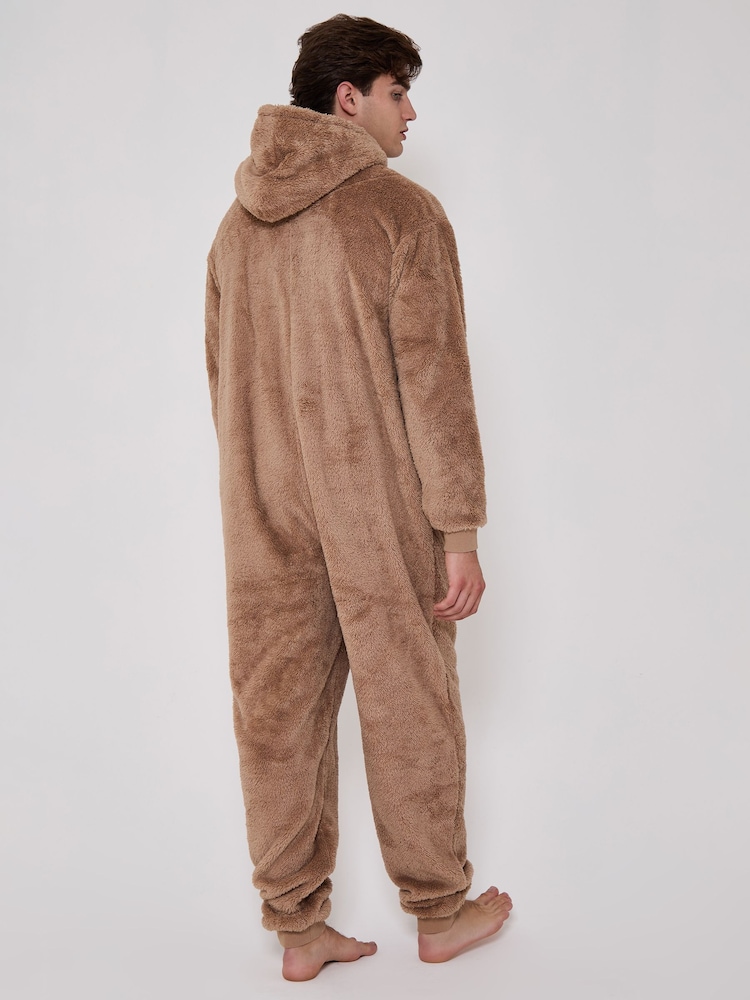 Loungeable Brown Sherpa Hooded All-In-One - Image 2 of 5 Loungeable Brown Sherpa Hooded All-In-One - Image 2 of 5
