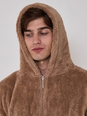 Loungeable Brown Sherpa Hooded All-In-One - Image 4 of 5