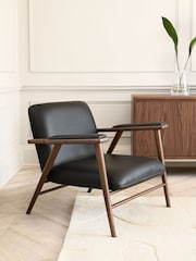 Jasper Conran London Soft Grain Leather Black Melrose Accent Chair - Image 1 of 8