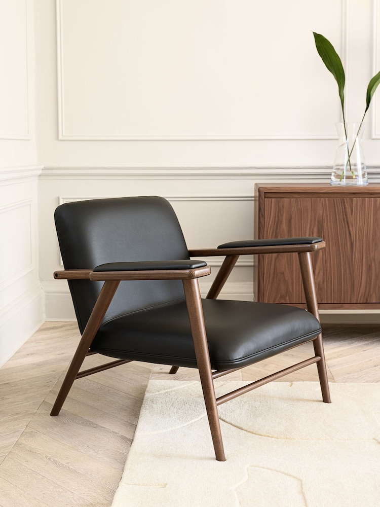 Jasper Conran London Soft Grain Leather Black Melrose Accent Chair - Image 1 of 8