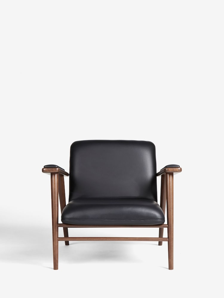 Jasper Conran London Soft Grain Leather Black Melrose Accent Chair - Image 2 of 8