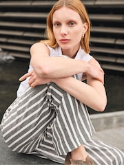 Barbour® Black/White Annalise Stripe Straight Leg Trousers - Image 3 of 9