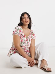 Simply Be Pink Rose Print Prairie Blouse - Image 3 of 4