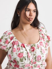Simply Be Pink Rose Print Prairie Blouse - Image 4 of 4