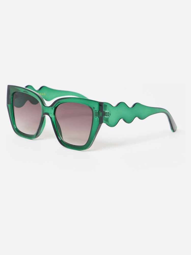Oliver Bonas Green Green Angled Wavy Arm Square Sunglasses - Image 2 of 4 Oliver Bonas Green Green Angled Wavy Arm Square Sunglasses - Image 2 of 4