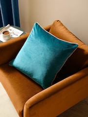 Furn Teal Blue Meridian Velvet 55cm X 55cm Cushion Cover - Image 1 of 6