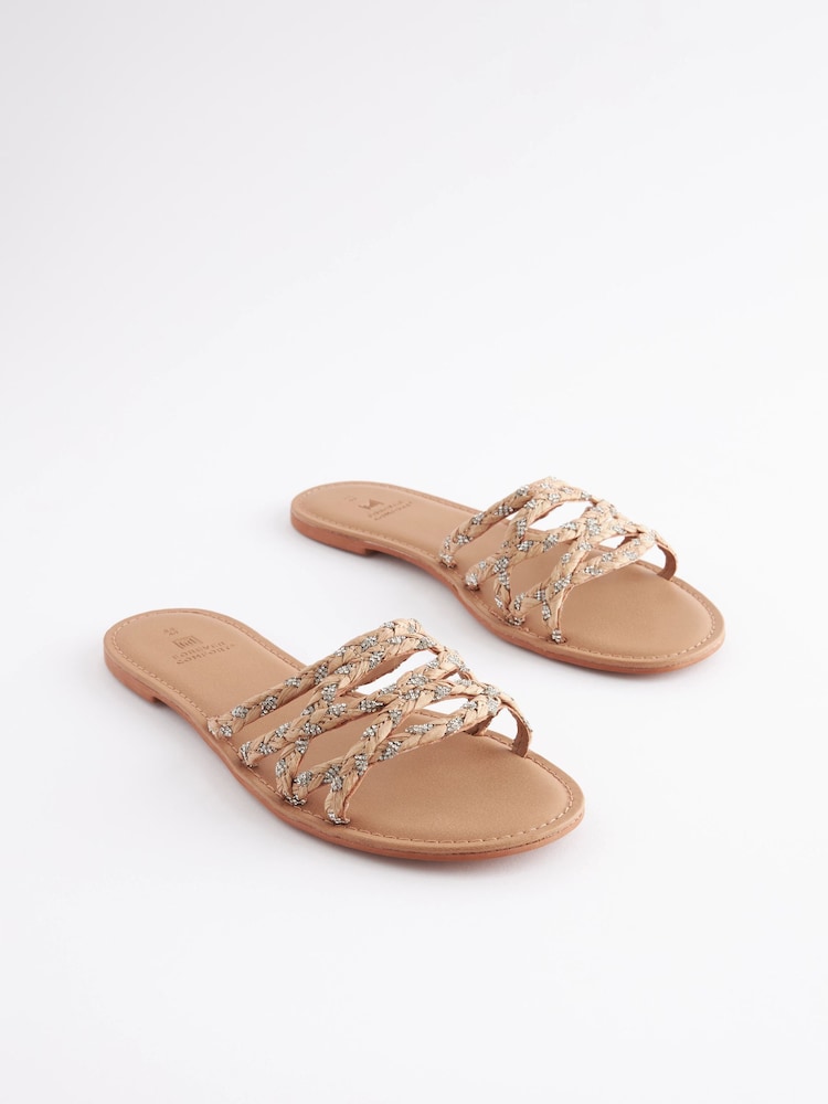 Nude Forever Comfort® Raffia Jewelled Mules - Image 1 of 5 Nude Forever Comfort® Raffia Jewelled Mules - Image 1 of 5