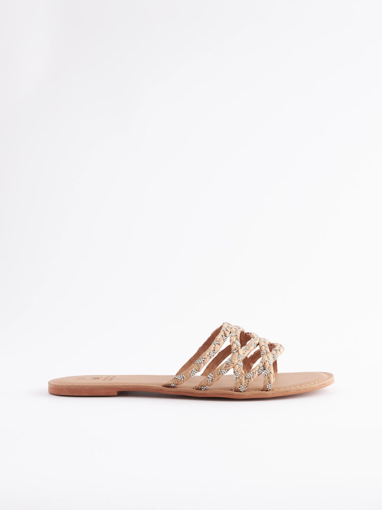 Nude Forever Comfort® Raffia Jewelled Mules - Image 2 of 5 Nude Forever Comfort® Raffia Jewelled Mules - Image 2 of 5