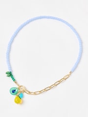 Oliver Bonas Blue Pia Pear Charm & Chain Pendant Necklace - Image 1 of 4