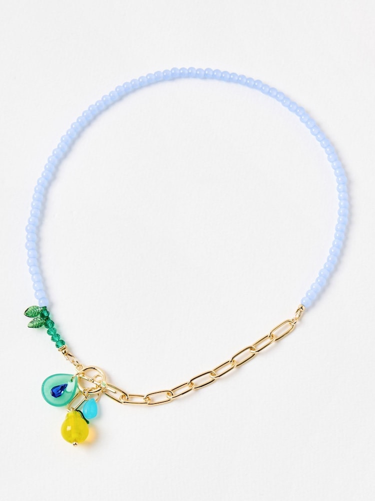 Oliver Bonas Blue Pia Pear Charm & Chain Pendant Necklace - Image 1 of 4