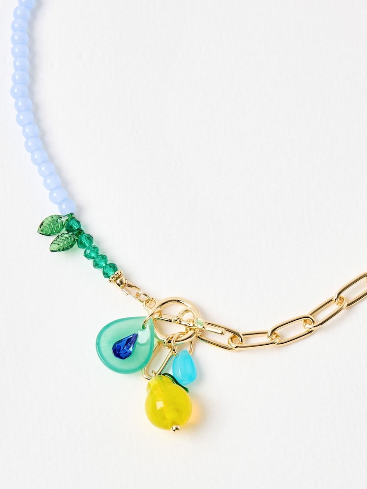 Oliver Bonas Blue Pia Pear Charm & Chain Pendant Necklace - Image 2 of 4