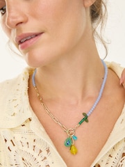 Oliver Bonas Blue Pia Pear Charm & Chain Pendant Necklace - Image 4 of 4