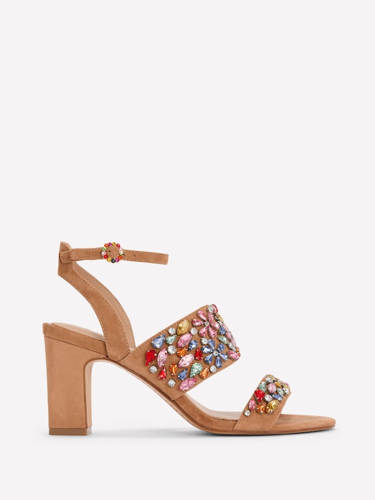 Boden Brown Embellished Block Heel Sandals - Image 2 of 5