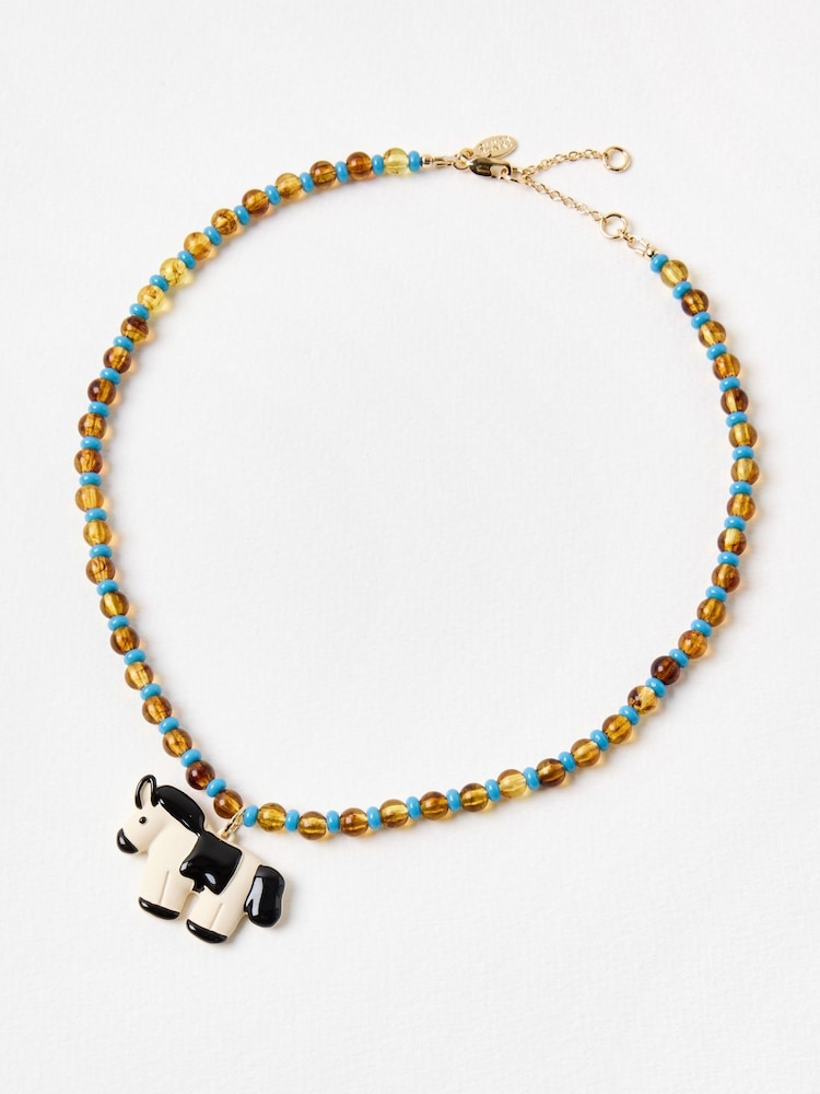 Oliver Bonas Brown Dasha Donkey Beaded Pendant Necklace - Image 1 of 5