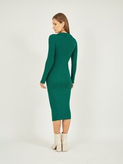 Mela Green Knitted Fitted Midi Dress With Buttons - Image 2 of 4