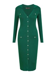 Mela Green Knitted Fitted Midi Dress With Buttons - Image 4 of 4