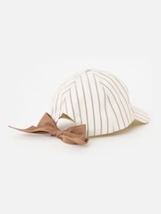 Oliver Bonas Butter Yellow & Brown Striped Bow Cap Hat - Изображение 3 6