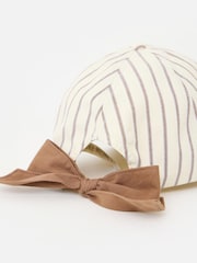 Oliver Bonas Butter Yellow & Brown Striped Bow Cap Hat - Изображение 5 6