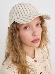 Oliver Bonas Butter Yellow & Brown Striped Bow Cap Hat - Изображение 6 6