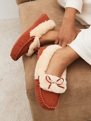 Rust Orange Suede Moccasin Slippers - Image 1 of 7